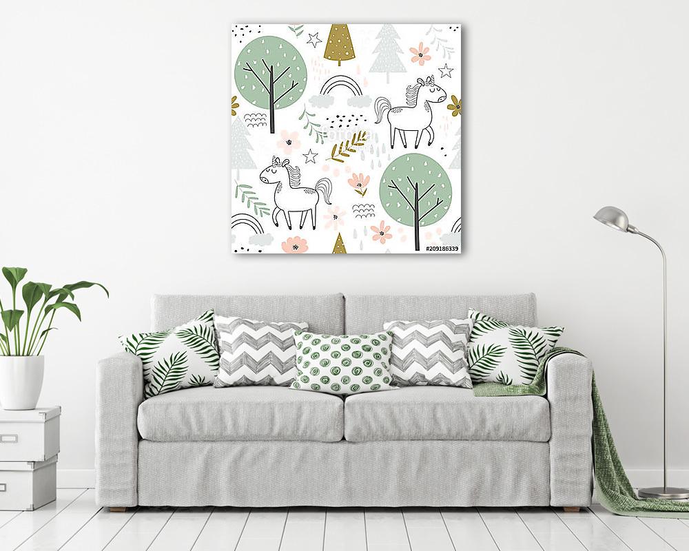 Skandináv stílusú unikornisos tapétaminta (vászonkép) - vászonkép, falikép otthonra és irodába