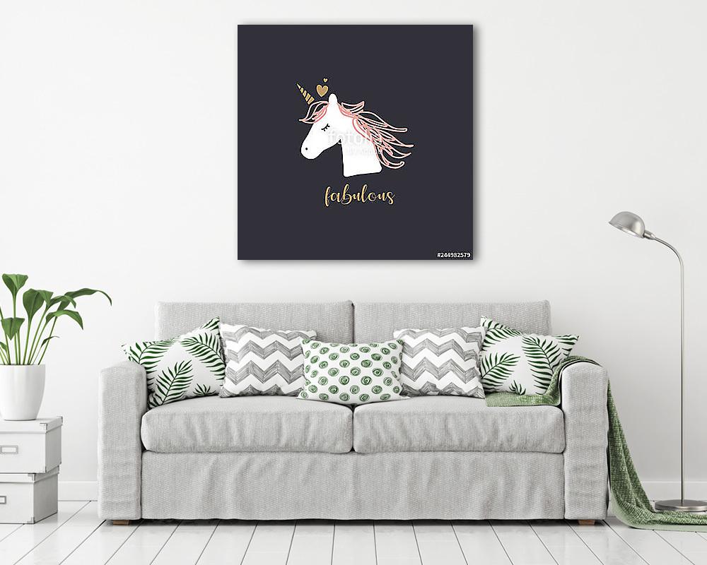 Mesés unikornis pasztel rózsaszín sörénnyel - vászonkép, falikép vásárlás Mesés unikornis pasztel rózsaszín sörénnyel (vászonkép) - vászonkép, falikép otthonra és irodába
