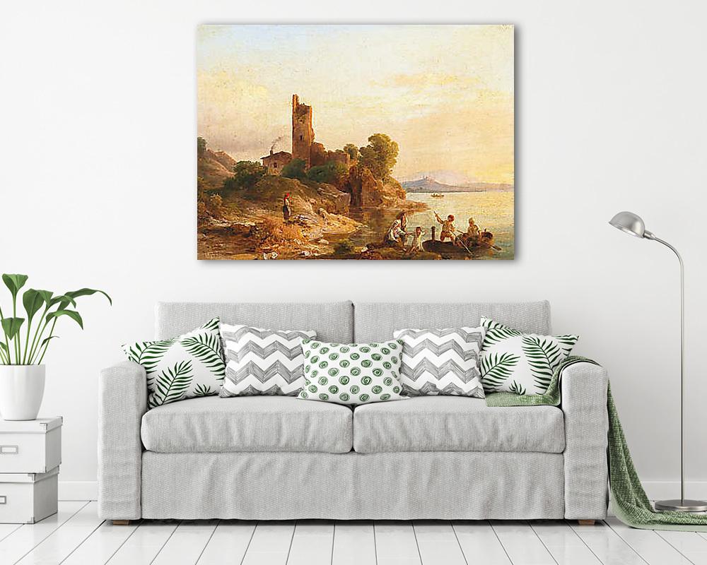Olasz tájkép, halászokkal a tavon (poszter) - vászonkép, falikép otthonra és irodába