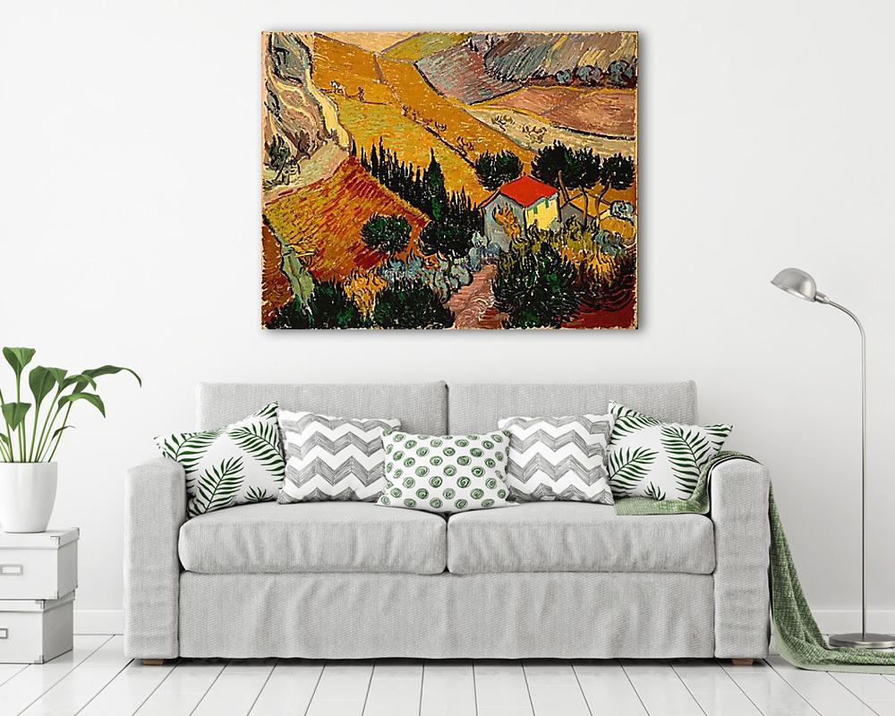 Tájkép házzal és földművessel - vászonkép, falikép vásárlás Tájkép házzal és földművessel (vászonkép) - vászonkép, falikép otthonra és irodába