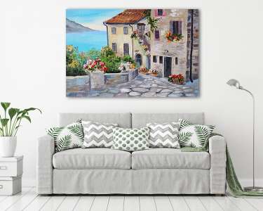 Szép tengerparti ház (olajfestmény reprodukció) (vászonkép) - vászonkép, falikép otthonra és irodába