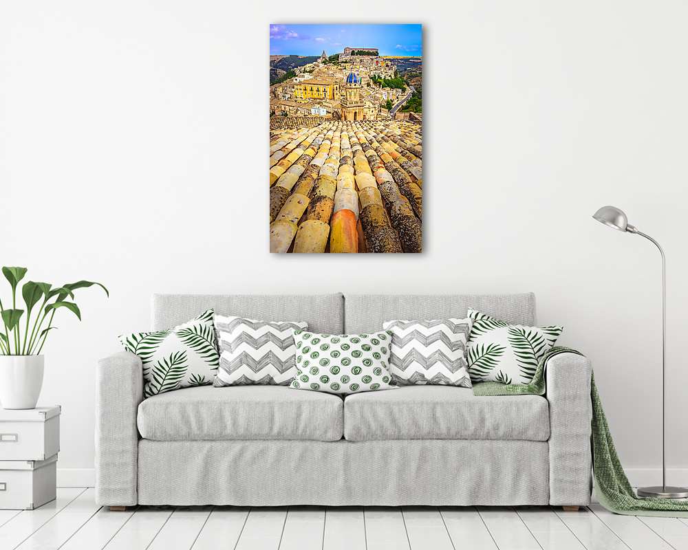 A tetők függőleges kilátása és a szicíliai Ragusa-i gyönyörű fal - vászonkép, falikép vásárlás A tetők függőleges kilátása és a szicíliai Ragusa-i gyönyörű fal (vászonkép) - vászonkép, falikép otthonra és irodába