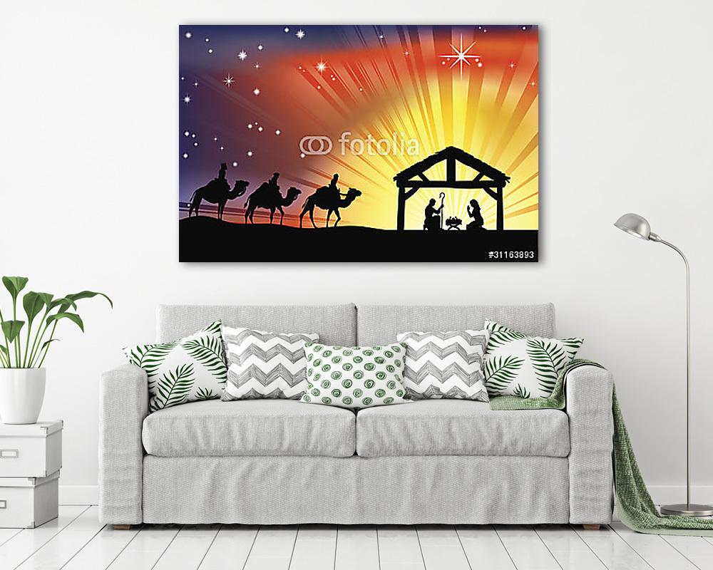 Keresztény karácsonyi születésnapi jelenet - vászonkép, falikép vásárlás Keresztény karácsonyi születésnapi jelenet (keretezett kép) - vászonkép, falikép otthonra és irodába