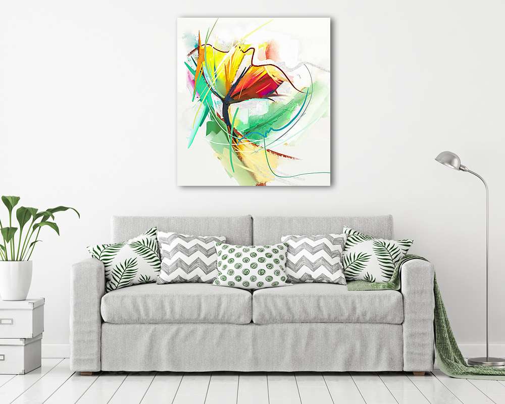 Absztrakt színes virág (olajfestmény reprodukció) - vászonkép, falikép vásárlás Absztrakt színes virág (olajfestmény reprodukció) (többrészes kép) - vászonkép, falikép otthonra és irodába