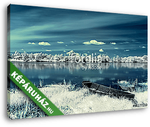 Téli tó és egy régi csónak - vászonkép 3D látványterv