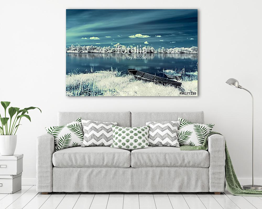 Téli tó és egy régi csónak (vászonkép) - vászonkép, falikép otthonra és irodába