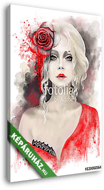 portré gyönyörű nő, szőke göndör haj, akvarell pai - vászonkép 3D látványterv