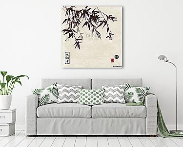 Bambusz kártya sumi-e stílusban szüreti papír alapon, Ha (vászonkép) - vászonkép, falikép otthonra és irodába