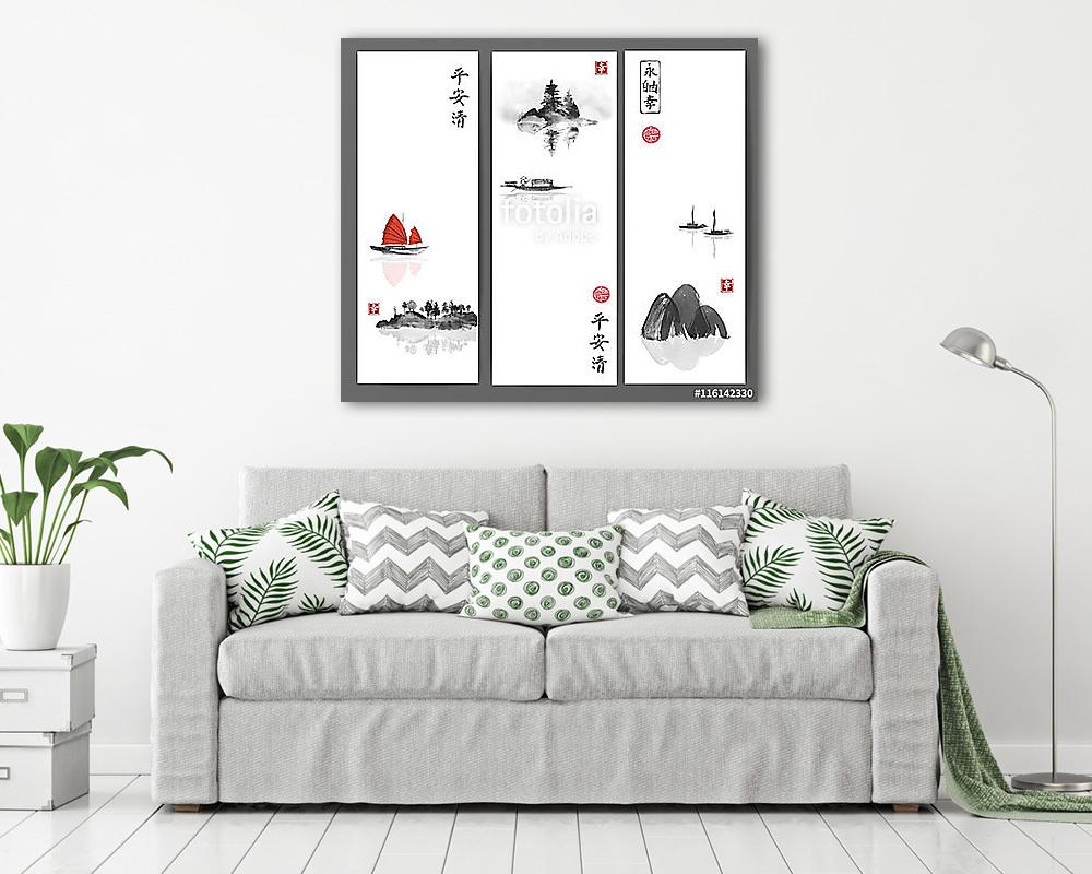 Bannerek halászhajókkal és szigetekkel fehér alapon. Trad - vászonkép, falikép vásárlás Bannerek halászhajókkal és szigetekkel fehér alapon. Trad (vászonkép) - vászonkép, falikép otthonra és irodába