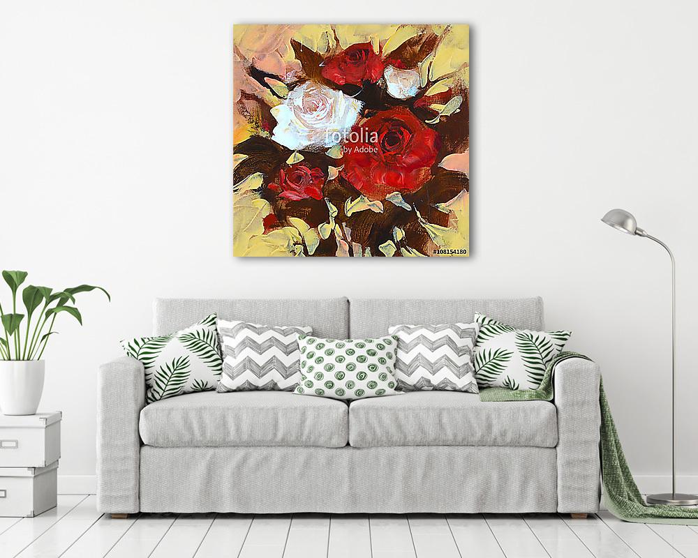 Fehér és vörös rózsa, kézzel festett - vászonkép, falikép vásárlás Fehér és vörös rózsa, kézzel festett (vászonkép) - vászonkép, falikép otthonra és irodába