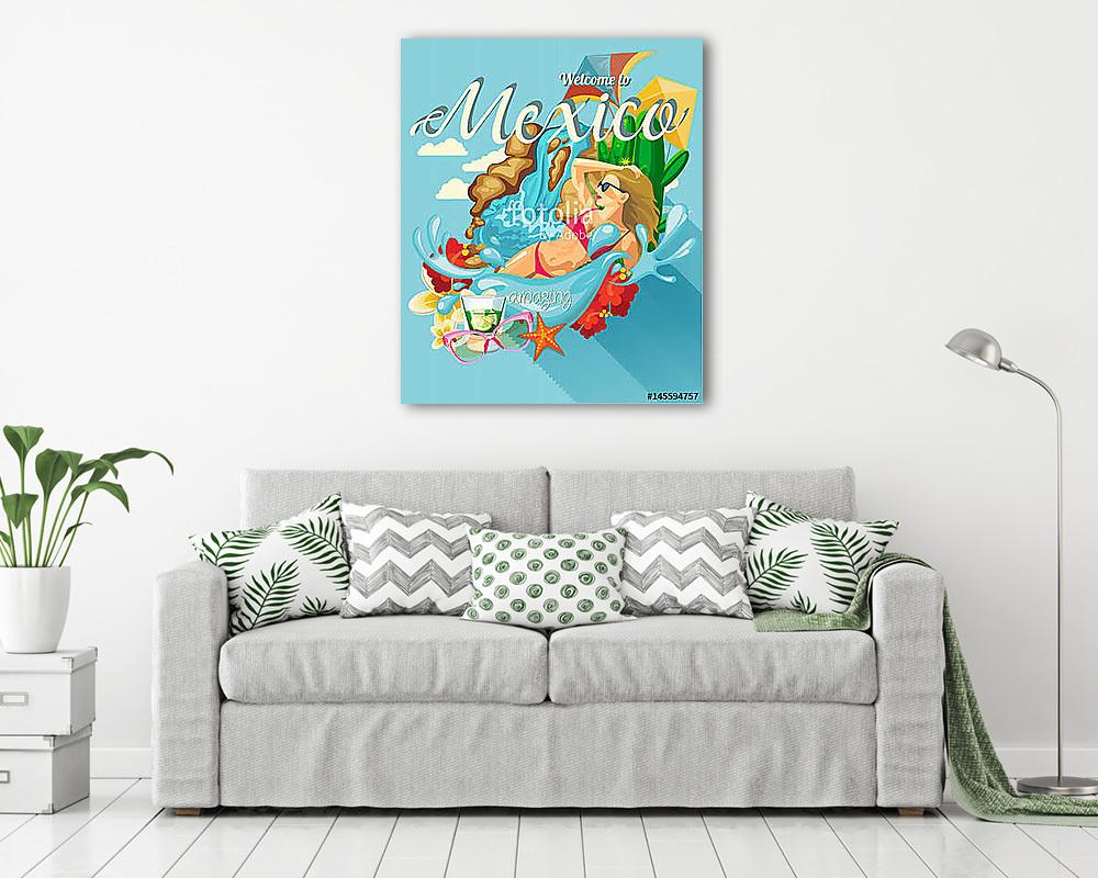 Vector színes kártya Mexikóban. Utazás plakát mexikói it - vászonkép, falikép vásárlás Vector színes kártya Mexikóban. Utazás plakát mexikói it (vászonkép) - vászonkép, falikép otthonra és irodába