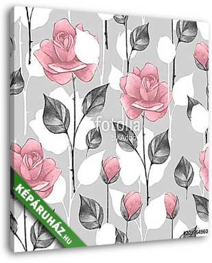 Floral seamless pattern 8. Watercolor background with roses - vászonkép 3D látványterv