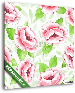 Floral seamless pattern. Watercolor background with pink flowers - vászonkép 3D látványterv