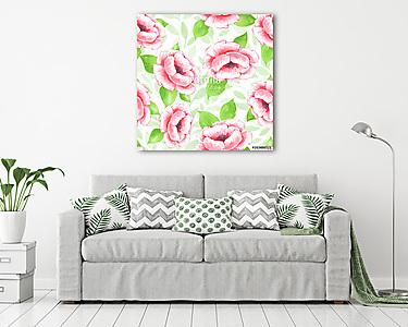 Floral seamless pattern. Watercolor background with pink flowers (vászonkép) - vászonkép, falikép otthonra és irodába
