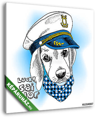 Image Portrait dog in a sailor's cap and in a cravat. Vector ill - vászonkép 3D látványterv