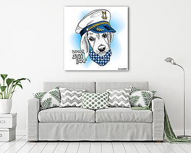 Image Portrait dog in a sailor's cap and in a cravat. Vector ill (vászonkép) - vászonkép, falikép otthonra és irodába