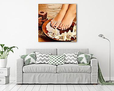 female feet at spa salon on pedicure procedure (vászonkép) - vászonkép, falikép otthonra és irodába