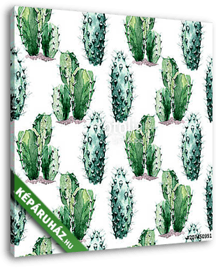 Watercolor seamless pattern with cactus. - vászonkép 3D látványterv