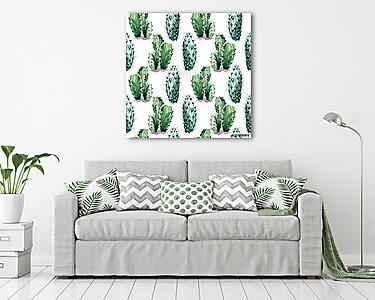 Watercolor seamless pattern with cactus. (vászonkép) - vászonkép, falikép otthonra és irodába