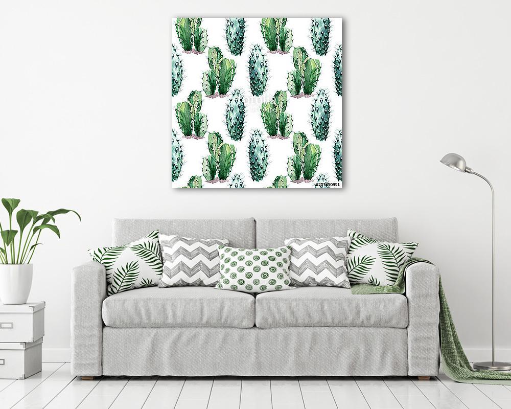 Watercolor seamless pattern with cactus. - vászonkép, falikép vásárlás Watercolor seamless pattern with cactus. (vászonkép) - vászonkép, falikép otthonra és irodába