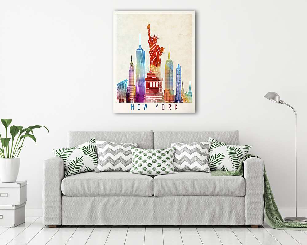 New York landmarks watercolor poster - vászonkép, falikép vásárlás New York landmarks watercolor poster (bögre) - vászonkép, falikép otthonra és irodába