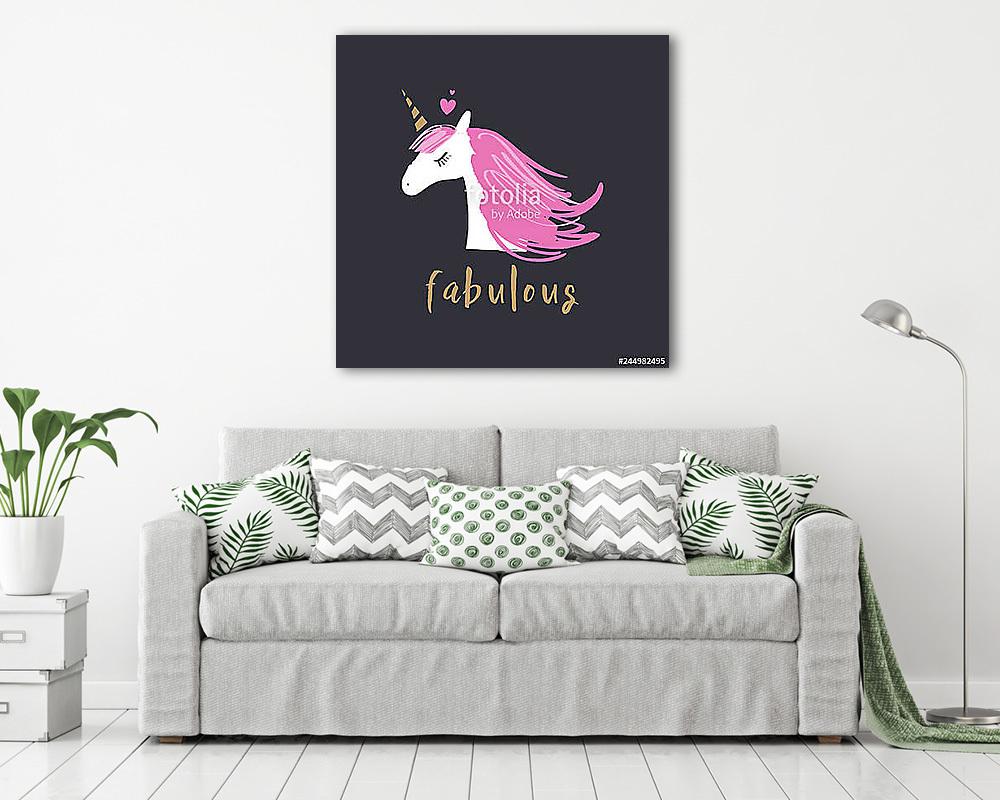 Mesés unikornis rózsaszín sörénnyel - vászonkép, falikép vásárlás Mesés unikornis rózsaszín sörénnyel (vászonkép) - vászonkép, falikép otthonra és irodába