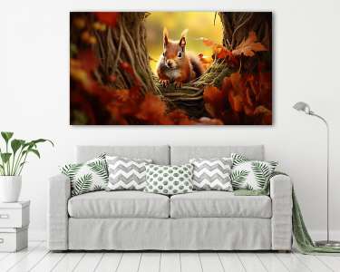 Cuki mókus az őszi erdőben (vászonkép) - vászonkép, falikép otthonra és irodába