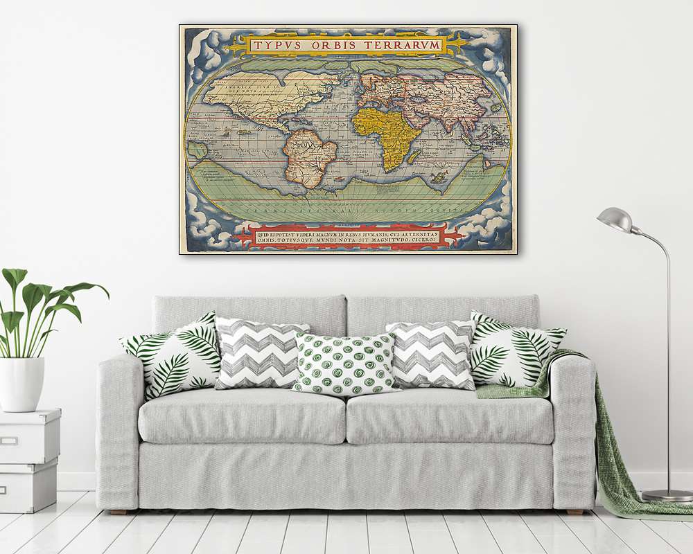 Antik világtérkép, Theatrum Orbis Terrarum (Abraham Ortelius, 1572) (fotótapéta) - vászonkép, falikép otthonra és irodába
