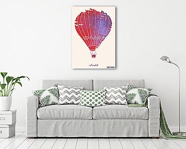 Piros absztrakt hőlégballon - akvarell (vászonkép) - vászonkép, falikép otthonra és irodába