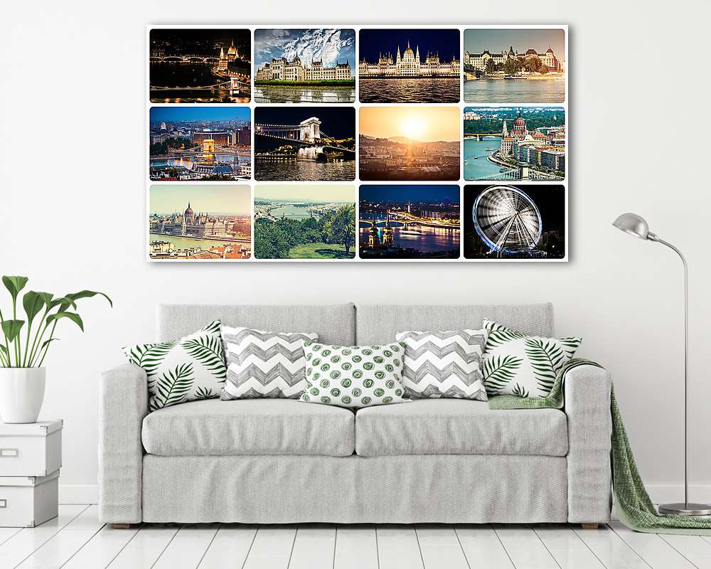 különböző budapesti látnivalók kollázsa - vászonkép, falikép vásárlás különböző budapesti látnivalók kollázsa (bögre) - vászonkép, falikép otthonra és irodába