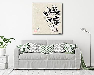 Bambusz papír sumi-e stílusban szüreti papír háttéren, Ha (vászonkép) - vászonkép, falikép otthonra és irodába