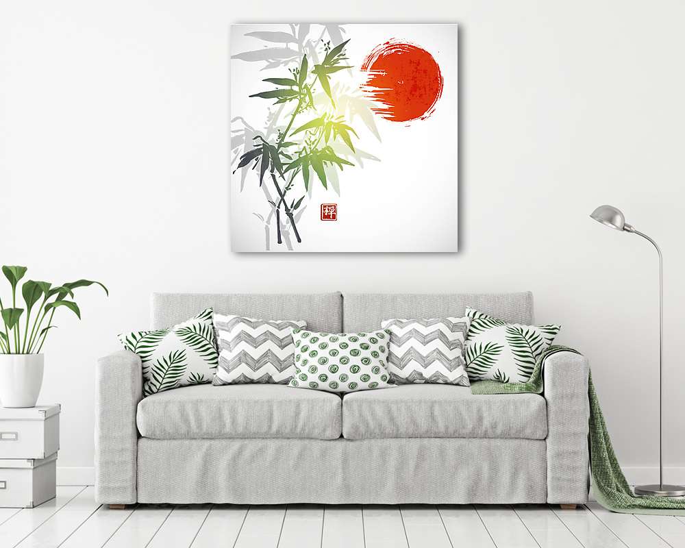 Bambusz kártya sumi-e stílusban szüreti papír alapon, Ha - vászonkép, falikép vásárlás Bambusz kártya sumi-e stílusban szüreti papír alapon, Ha (többrészes kép) - vászonkép, falikép otthonra és irodába