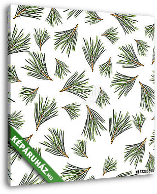 Seamless pattern with pine tree branches on white background. Ha - vászonkép 3D látványterv