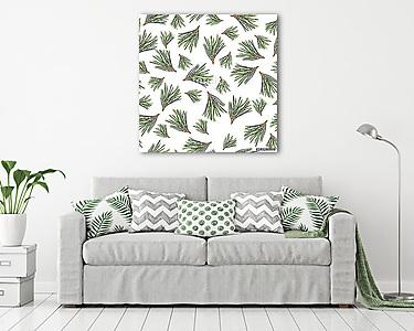 Seamless pattern with pine tree branches on white background. Ha (vászonkép) - vászonkép, falikép otthonra és irodába