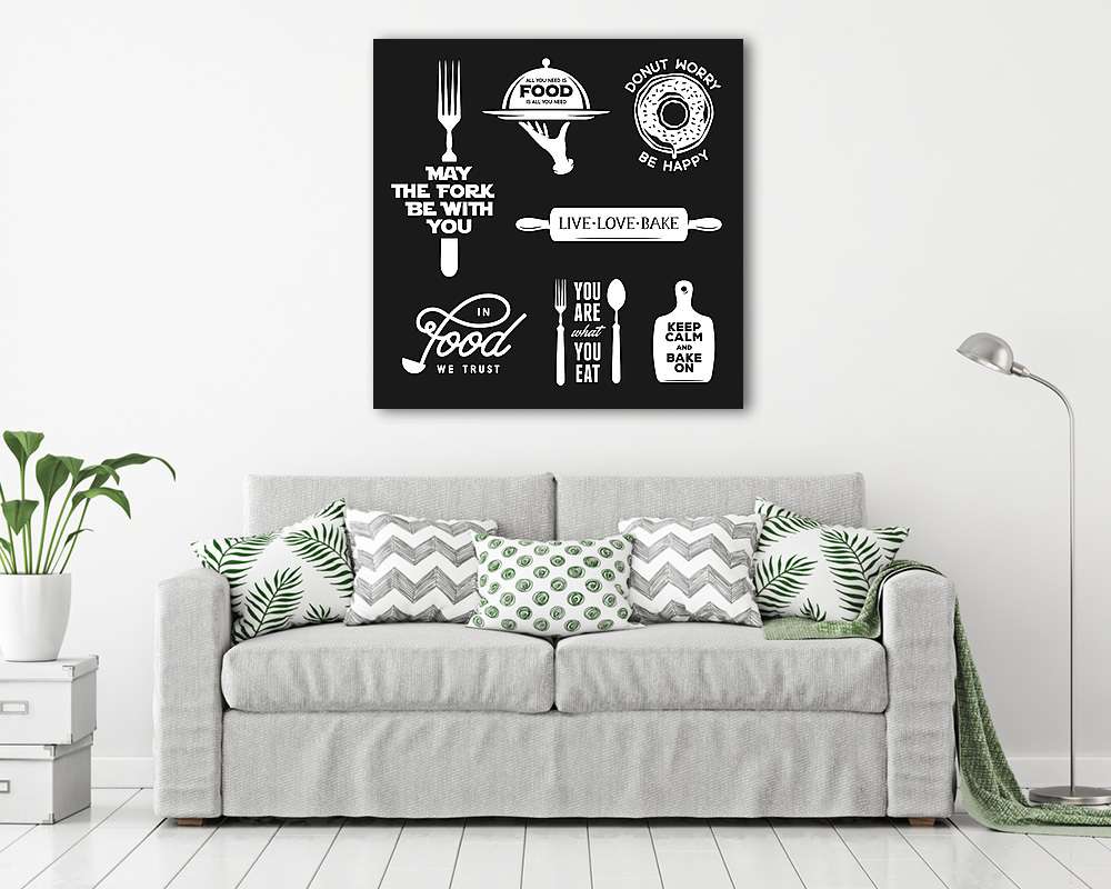 Food related typography set. Quotes about cooking. Vintage vecto - vászonkép, falikép vásárlás Food related typography set. Quotes about cooking. Vintage vecto (vászonkép) - vászonkép, falikép otthonra és irodába