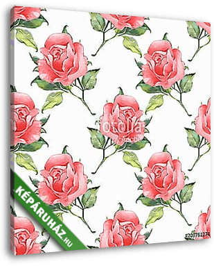 Floral seamless pattern 3. Watercolor background with red roses - vászonkép 3D látványterv