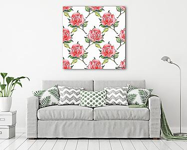 Floral seamless pattern 3. Watercolor background with red roses (vászonkép) - vászonkép, falikép otthonra és irodába