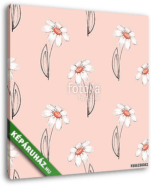 Floral seamless pattern. Watercolor background with Chamomile - vászonkép 3D látványterv