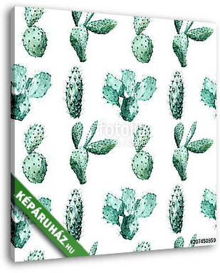 Watercolor seamless pattern with cactus. - vászonkép 3D látványterv