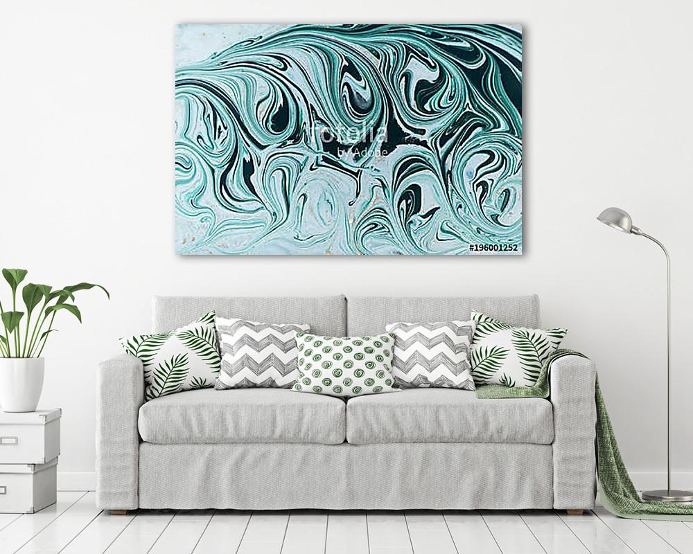 Marble abstract acrylic background. Nature green marbling artwork texture. Golden glitter. (bögre) - vászonkép, falikép otthonra és irodába