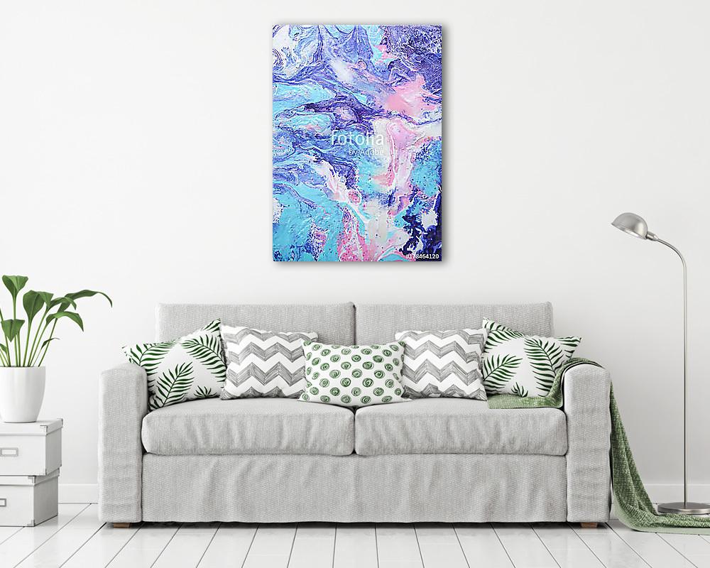 Pastel Pink, Blue, Purple, and White Fluid Acrylic Abstract Pastel Contemporary Art Painting (vászonkép) - vászonkép, falikép otthonra és irodába