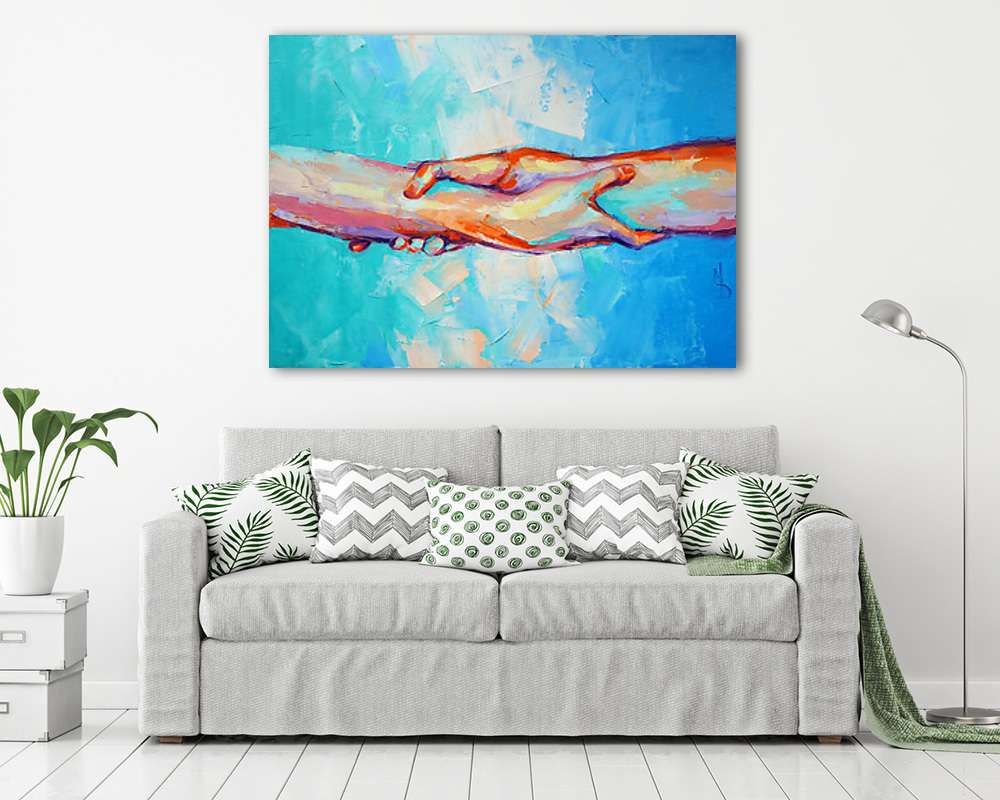 Kezek összefonva, kék háttéren - vászonkép, falikép vásárlás Kezek összefonva, kék háttéren (fotótapéta) - vászonkép, falikép otthonra és irodába