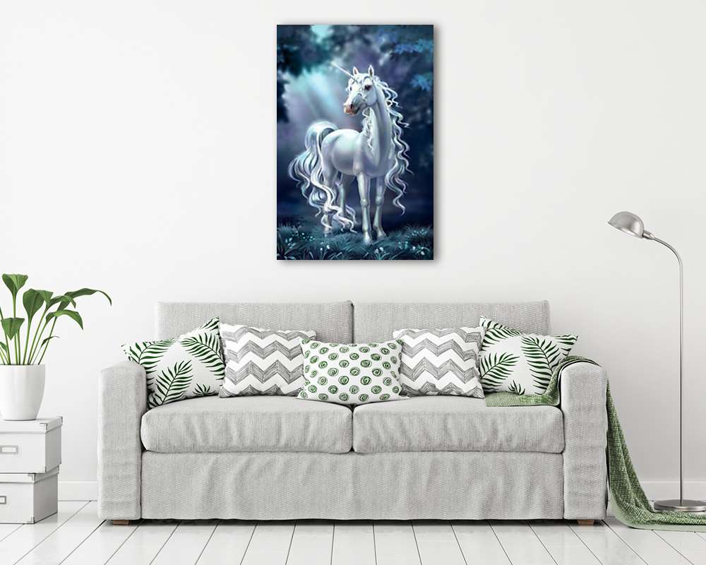 Fehér unikornis - kék verzió - vászonkép, falikép vásárlás Fehér unikornis - kék verzió (vászonkép) - vászonkép, falikép otthonra és irodába