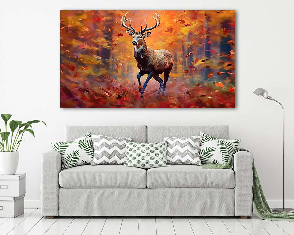 Szarvas őszi leveles háttér előtt (poszter) - vászonkép, falikép otthonra és irodába
