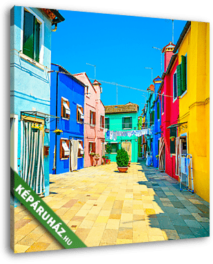 Velencei határ, Burano sziget utca, színes házak, Olaszország - vászonkép 3D látványterv