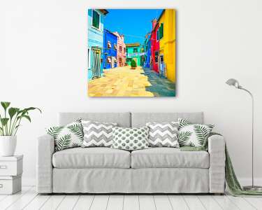 Velencei határ, Burano sziget utca, színes házak, Olaszország (vászonkép) - vászonkép, falikép otthonra és irodába