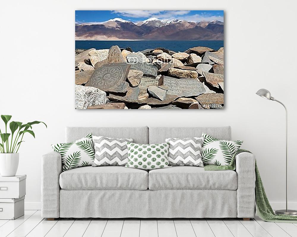 Mani fal és Tso Moriri tó - Rupshu völgy - Ladakh - India - vászonkép, falikép vásárlás Mani fal és Tso Moriri tó - Rupshu völgy - Ladakh - India (vászonkép) - vászonkép, falikép otthonra és irodába