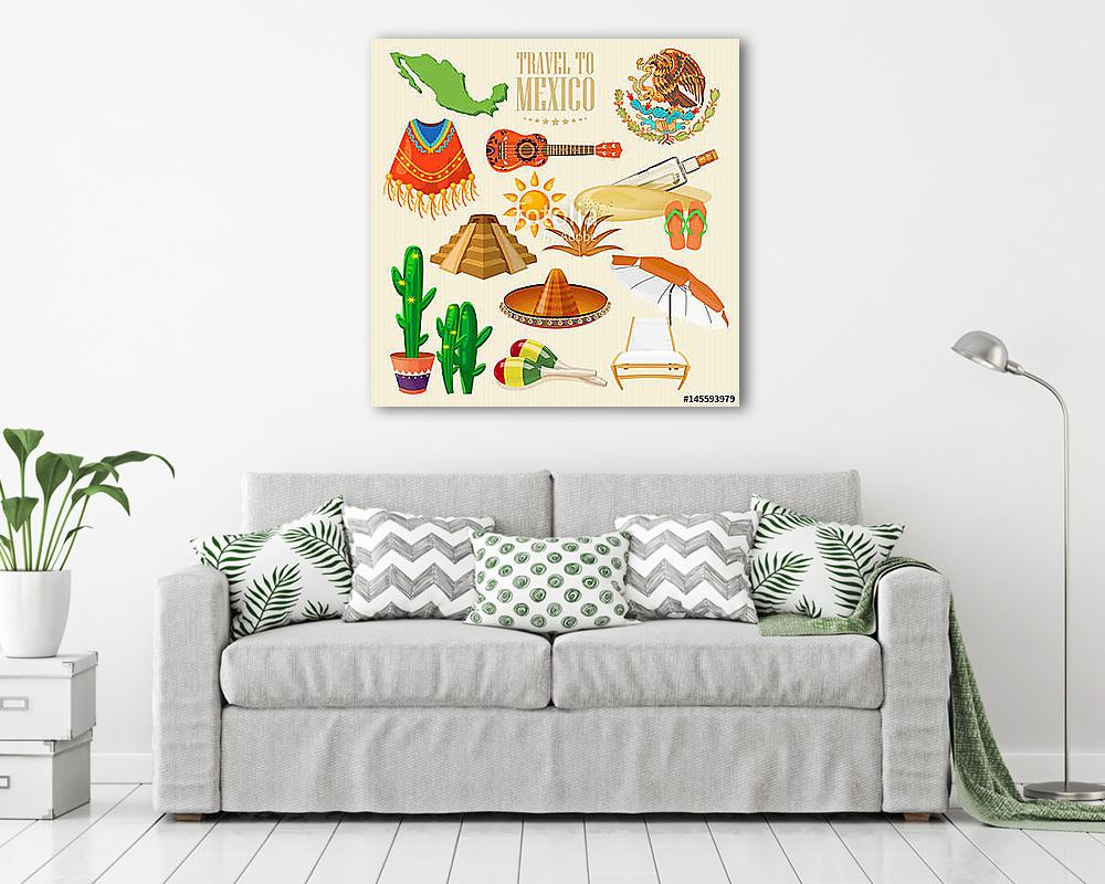 Vector színes kártya Mexikóról. Utazás plakát mexikói it - vászonkép, falikép vásárlás Vector színes kártya Mexikóról. Utazás plakát mexikói it (vászonkép) - vászonkép, falikép otthonra és irodába