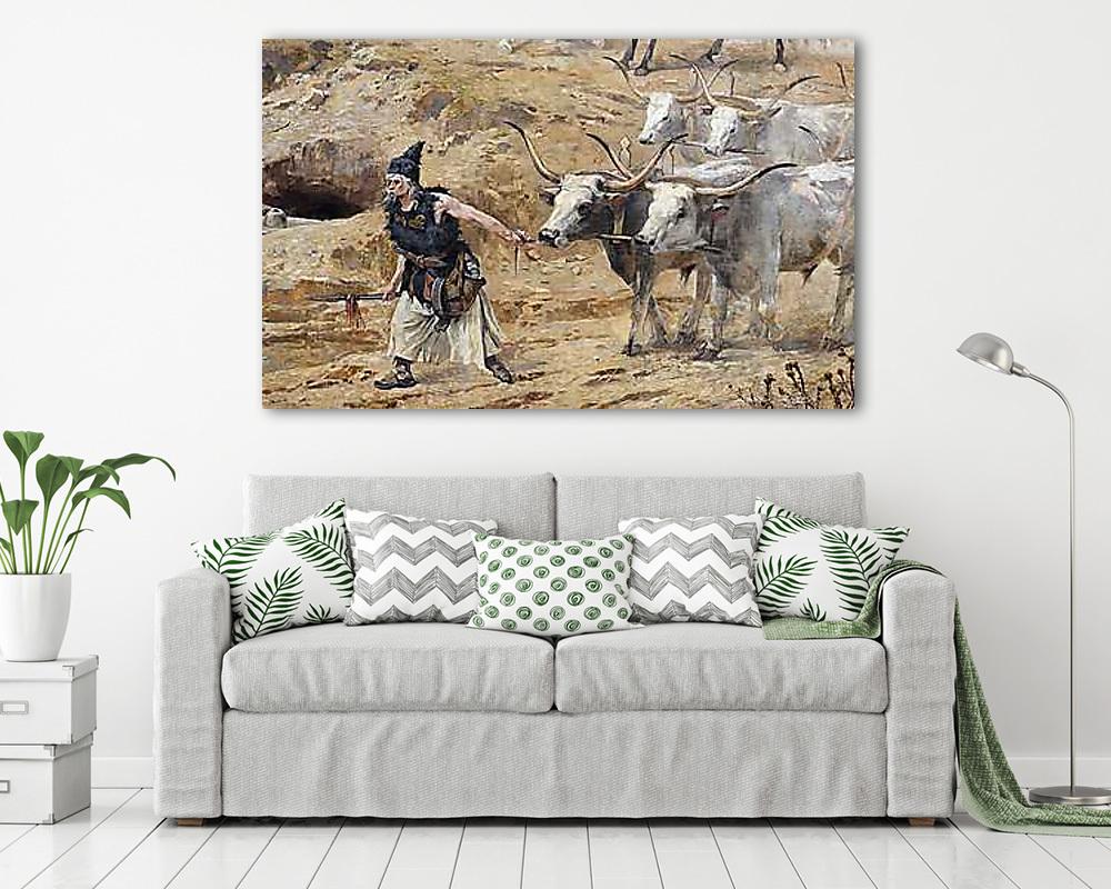 A magyarok bejövetele (részlet) - Szürkemarhák - színverzió 1 (keretezett kép) - vászonkép, falikép otthonra és irodába