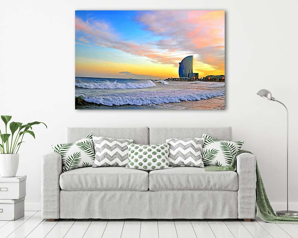 Barcelona beach on sunset (vászonkép) - vászonkép, falikép otthonra és irodába